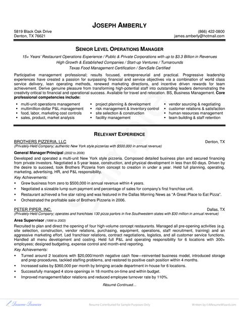 operations manager resume sample